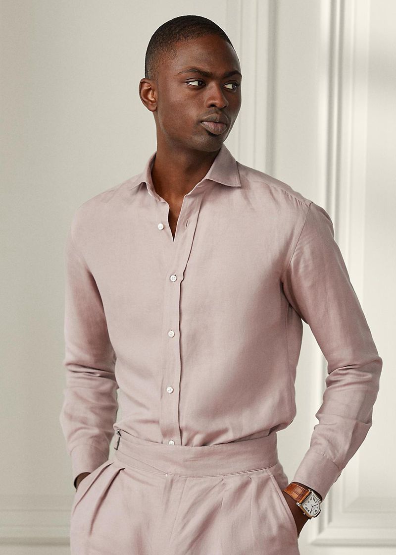 Koszula Purple Label Męska Różowe Linen-Silk Canvas 972651-EYI